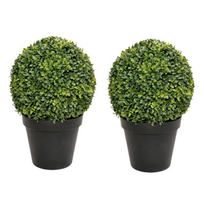 2 x Artificial Premium Quality Topiary Boxwood Ball Plants in Black Pots for Indoor Outdoor Decor, UV Stable