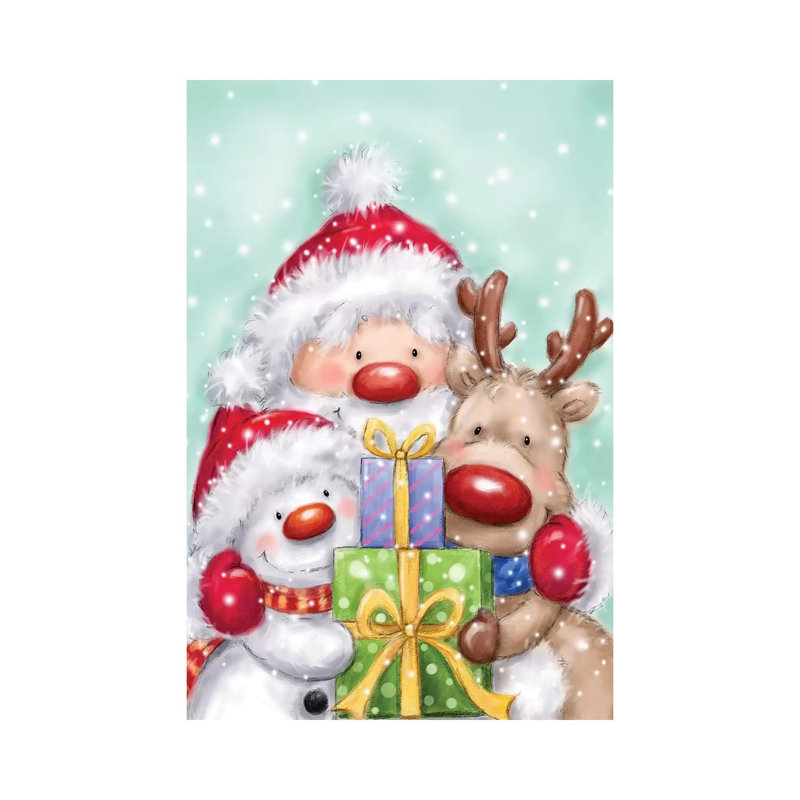Santa, Reindeer And Snowman by MAKIKO - Wrapped Canvas Print, 20.32 cm H x 30.48 cm W