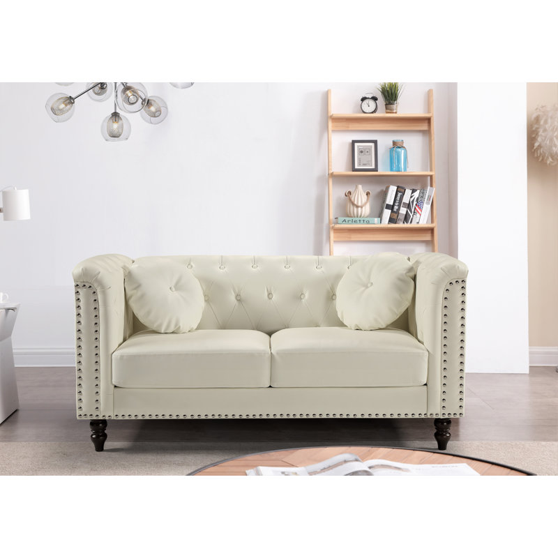 Gorney 64.17'' Faux Leather Sofa, Cream Faux Leather