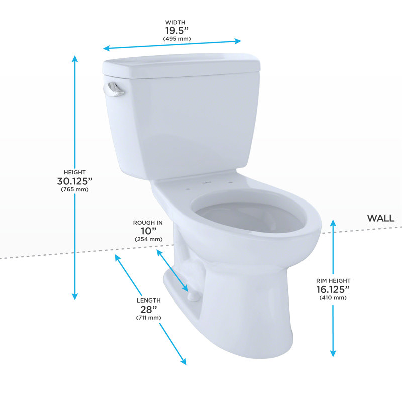 Eco Drake® Two-Piece Elongated 1.28 GPF Universal Height Toilet For 10 Inch Rough-In With Wax Ring and Toilet Mounting Bolts (Seat Not Included)