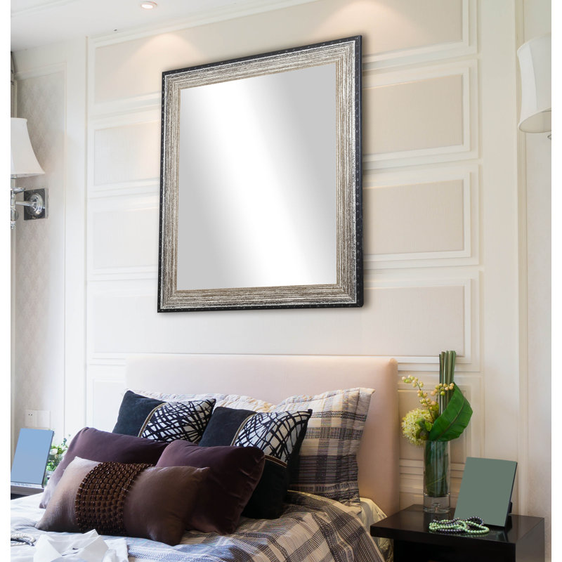 Solid Wood Flat Wall Mirror, 30" H x 22" W, Brown Brushed