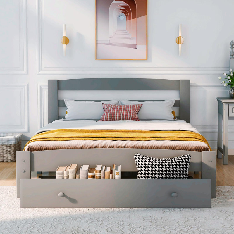 Mclawhorn Solid Wood Storage Bed, Grey, Double (4'6)