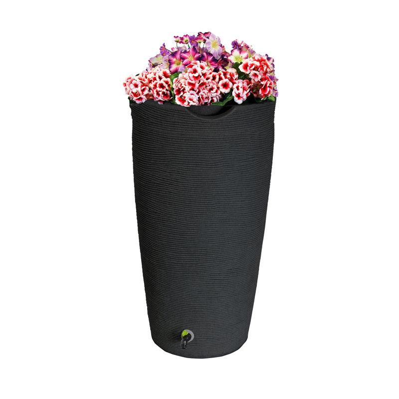 Eco Stone Black 50-Gallon Recycled Plastic Planter Rain Barrel