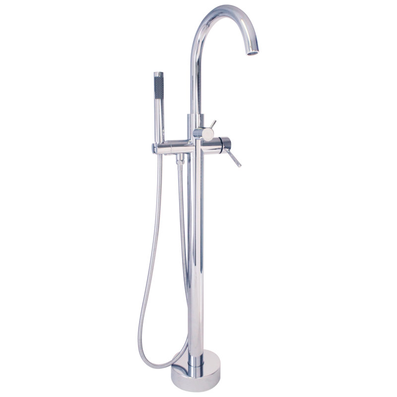 Robinet de baignoire autoportant à fixation au sol avec douche à main, Chrome poli