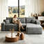 95" Modern Minimalist L-Shaped Cloud Sectional Sofa, Plush Striped Corduroy Upholstered Boneless Corner Couch with Spring-Pack Cushion, No Assembly Required, Black-128966012-128966011