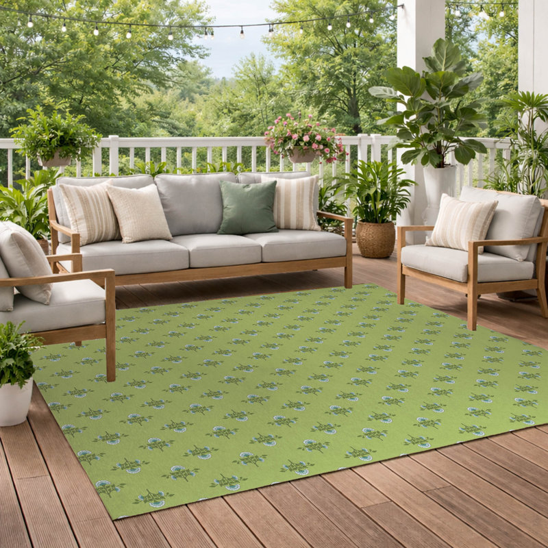 Flora Decorative Outdoor Rug, Lime, Rectangle 5' x 7'