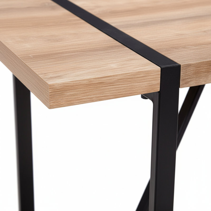 55" Rustic Industrial Dining Table For 4–6 People, Thick Engineered Wood Top With Black Metal Legs, Rectangular Kitchen & Living Room Table