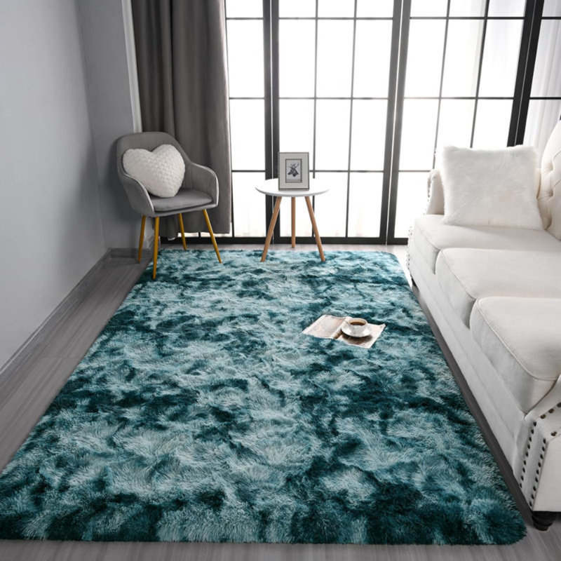 Antonije Tie Dye Shag Area Rug, Rectangle 5' x 8', Peacock Blue