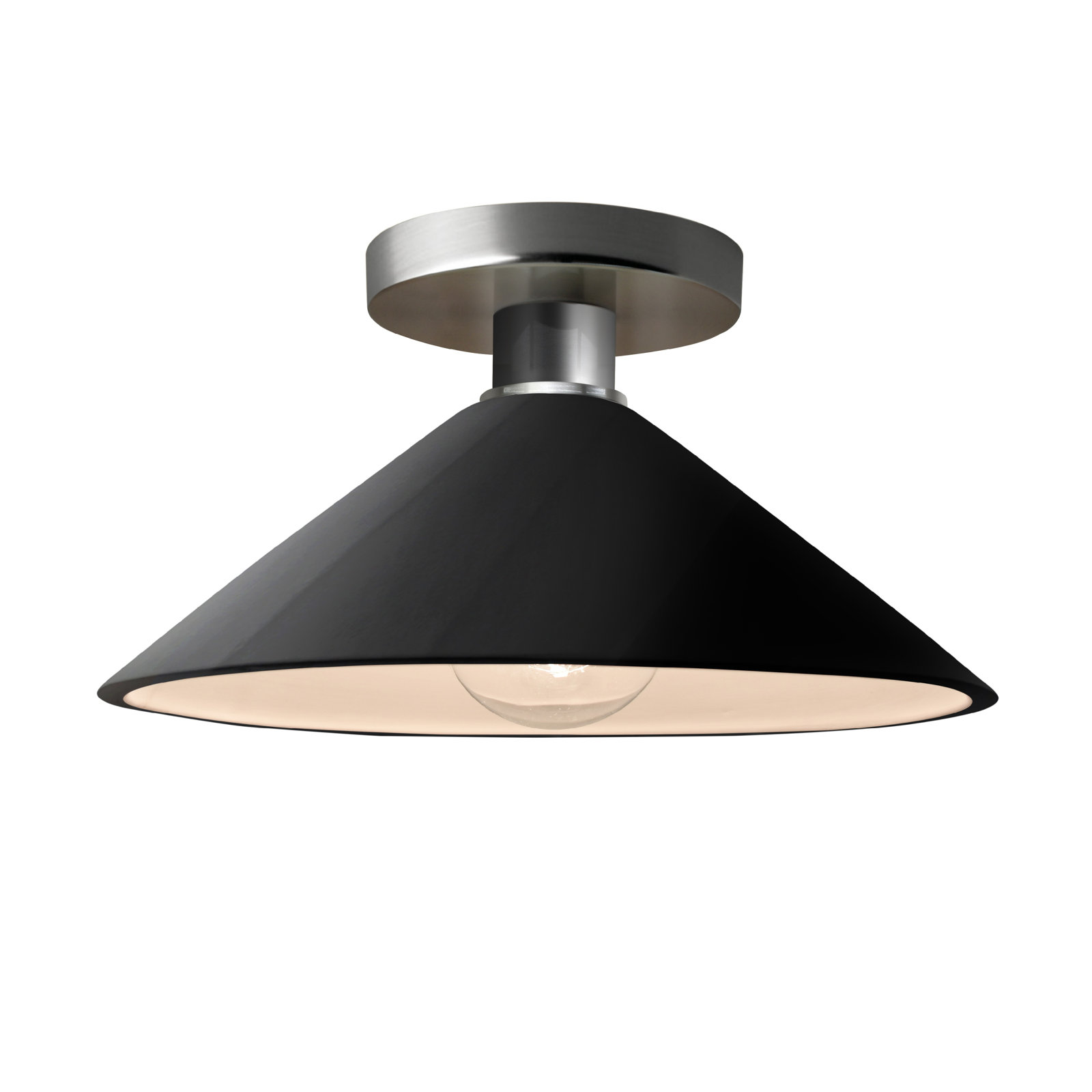 Single Light Ceramic Semi Flush Mount, Gloss Black, Brushed Nickel, LED (Integrated)