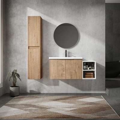 42" Wall-Mounted Bathroom Vanity With Sink And Side Cabinet, Soft Close Doors,Combination Cabinet