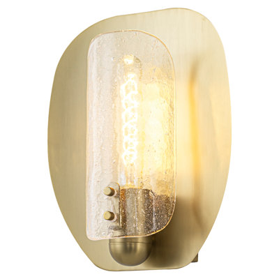Modern Brushed Brass Wall Sconce with Seeded Glass Shade, 1-Light Indoor Wall Light Fixture for Living Room and Bedroom