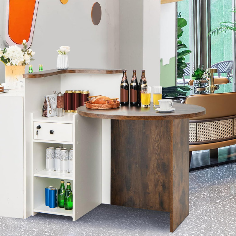 Retail Counter for Checkout, Reception Desk, White/Brown