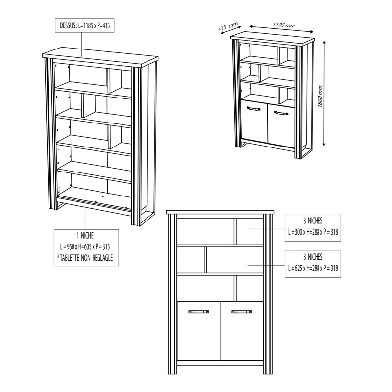 Bouffard 180cm H x 119cm W Library Bookcase
