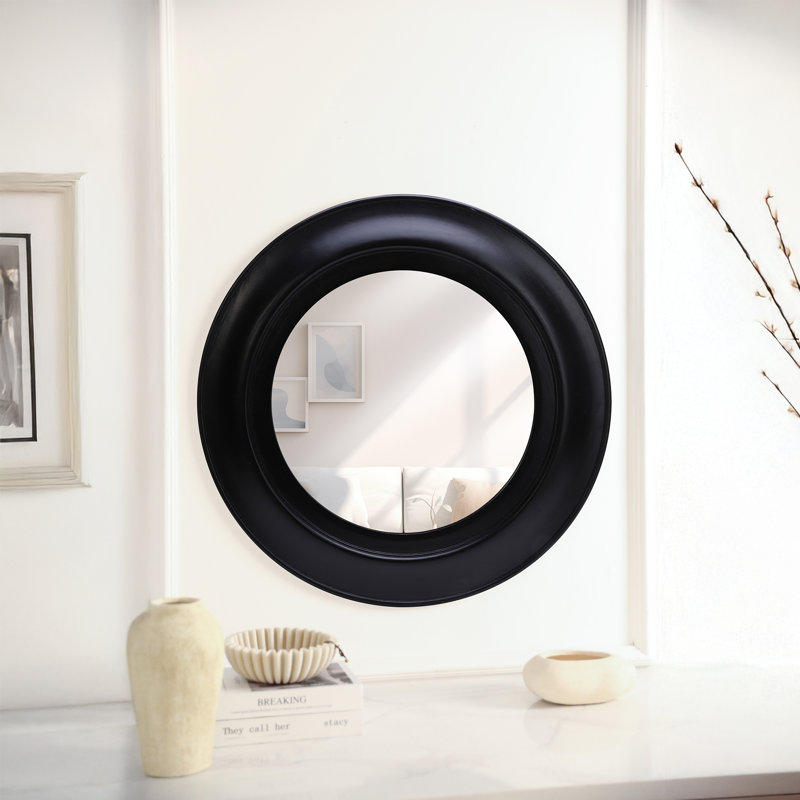 Miroir mural rond en bois pour salle de bain. Salon, , 31,5 po x 31,5 po, Noir