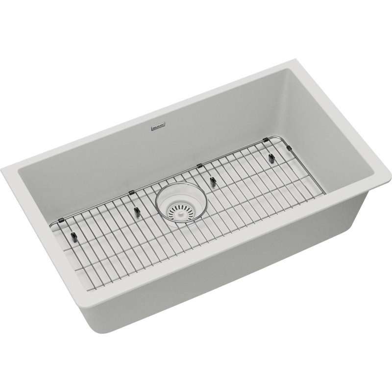 Évier de cuisine en quartz avec crépine à panier 33 po x 18-7 / 16 po x 9-7 / 16 po Quartz, Blanc