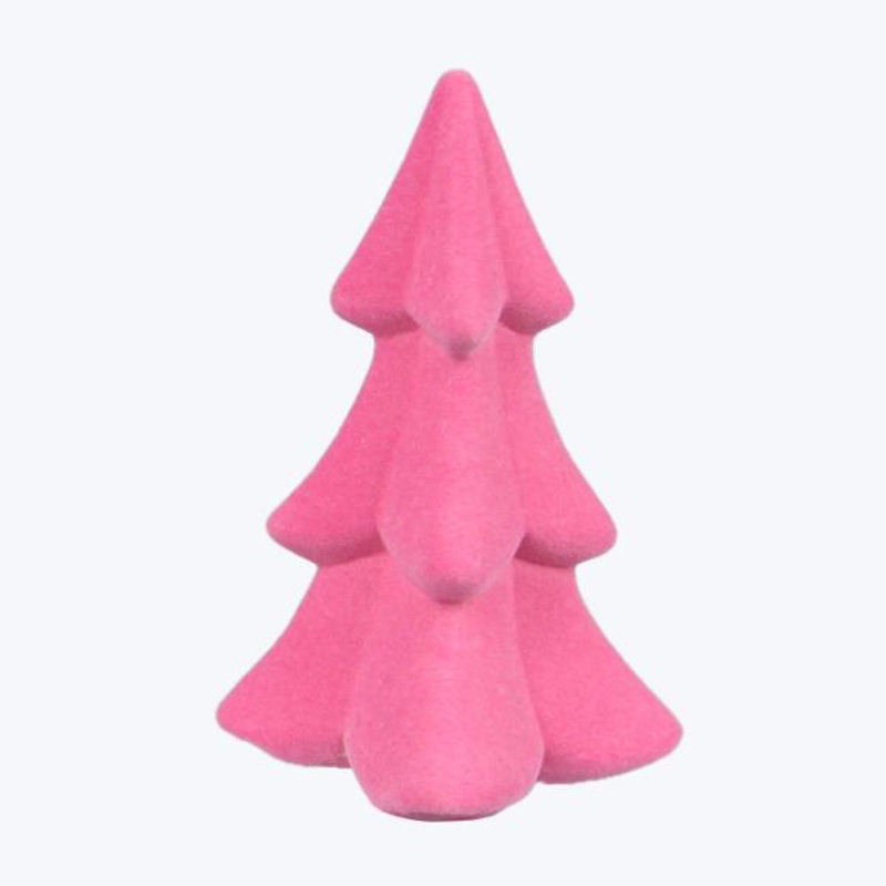 Décoration de table arbre de Noël en céramique floquée rose petit - 6 pièces