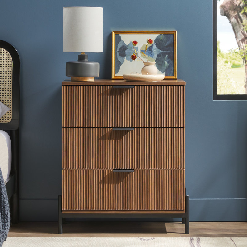 Commode 3 tiroirs Asho Reeded, Moka