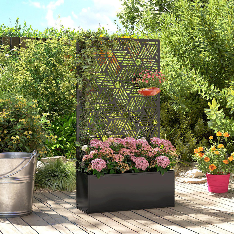 Boîte à fleurs en métal avec treillis, grand jardin surélevé de 44,5 po, H 44,5 po x l 9,6 po x P 9,6 po