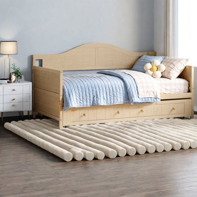 Lits avec rangement, lit de jour simple en bois massif avec lit gigogne, style ferme moderne pour la maison