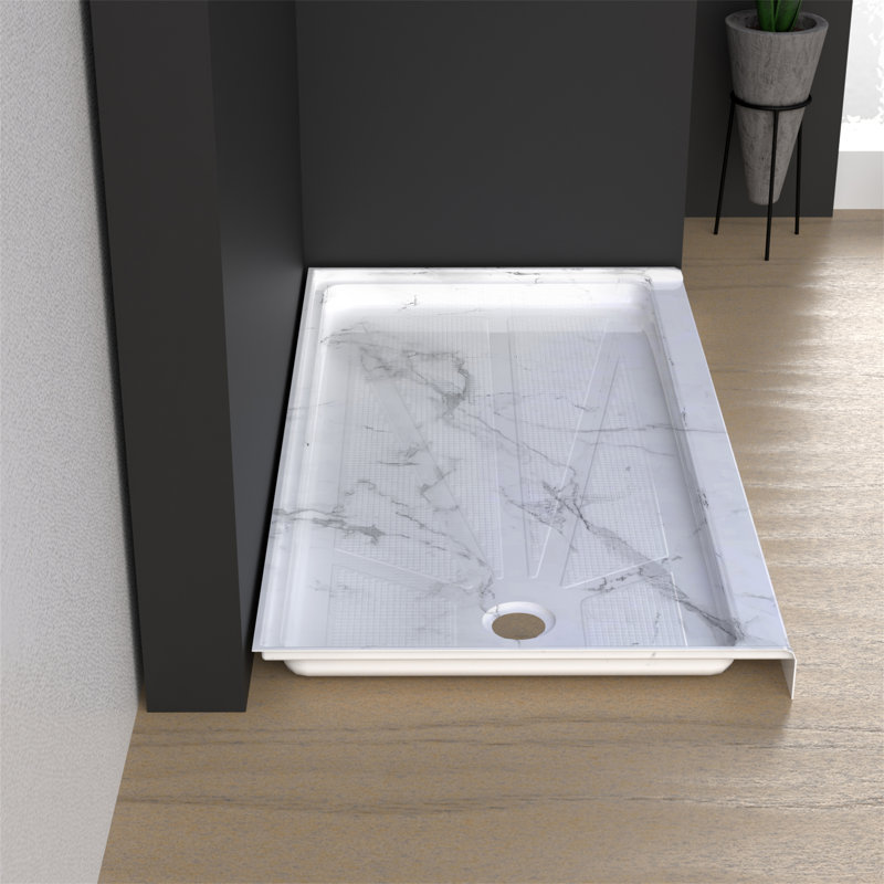60" x 30" Rectangular Acrylic Single Threshold Shower Base with Left Drain - Triple Flange Alcove Shower Pan with Slip-Resistant Floor