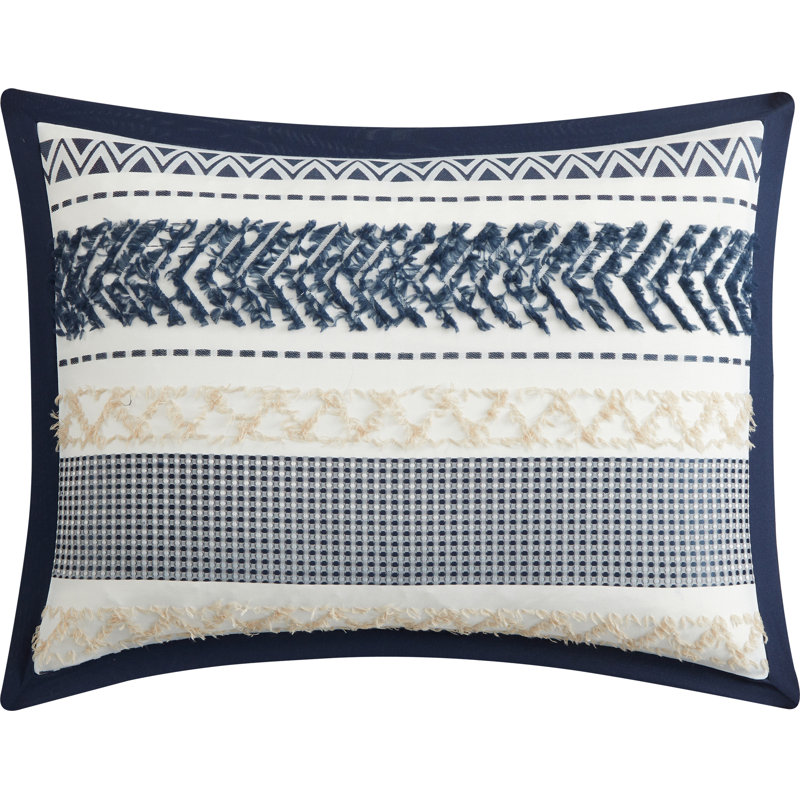 Ensemble d'édredon géométrique 7 pièces Ivanna, Édredon de très grande taille et 6 pièces suppl, Bleu marine