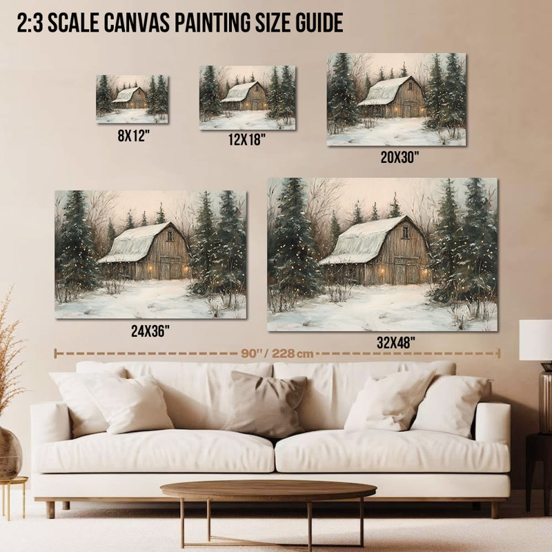 «Winter Barn Wall Art - Snow Scene Winter Decor», art mural sur toile arbre d'hiver pour le salon, forêt d'hiver, impressions sur toile encadrées, 18 po x 24 po