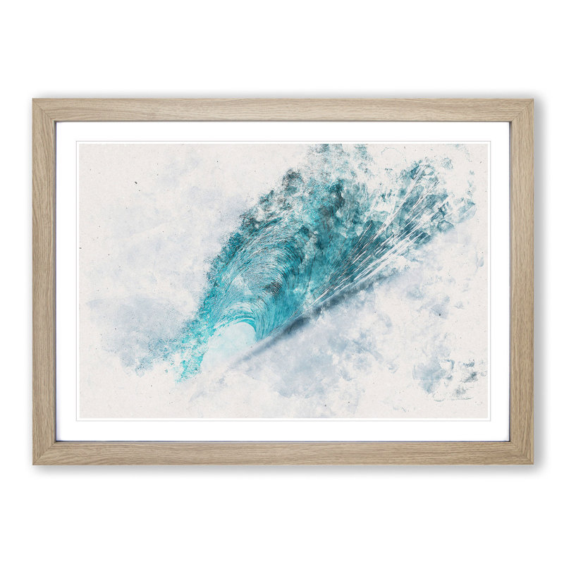 Curve of the Ocean Wave - Picture Frame Painting Print, 62cm H x 87cm W x 2cm D, Oak Framed