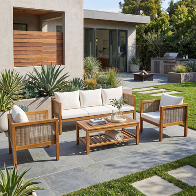 Ensemble de canapé de patio Willowcrest 4 pièces, ensemble de conversation extérieure avec coussins et table basse