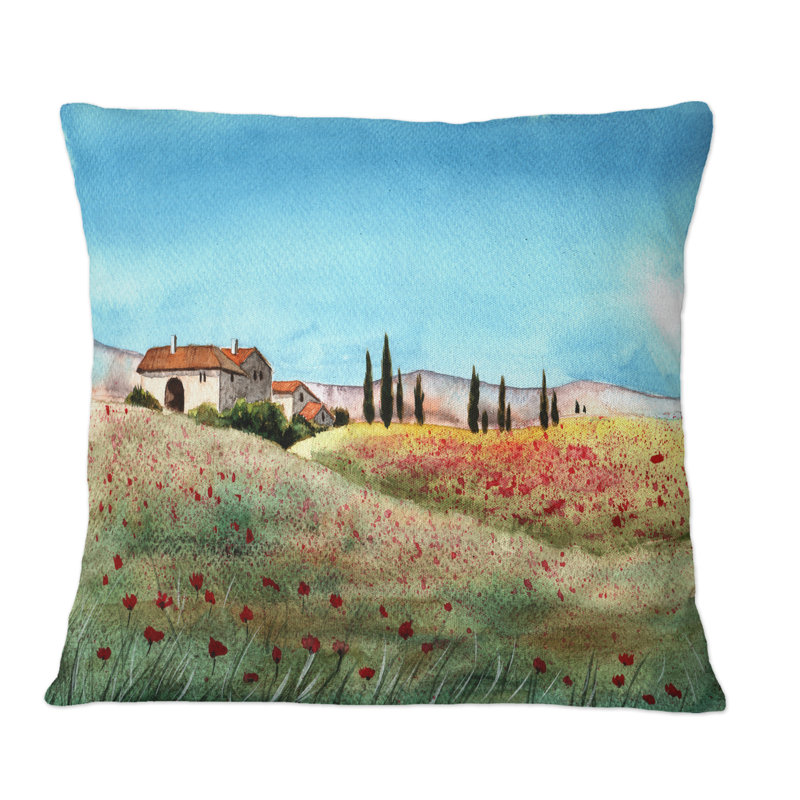Coussin décoratif «A Tuscany Landscape With Distant Villa», 16 po x 16 po