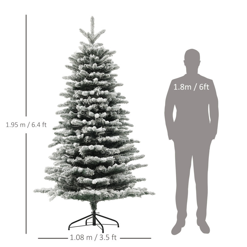Arbre de Noël artificiel pin de montagne pré-éclairé Ft, arbre de Noël enneigé floqué, arbre de Noël à charnière avec lumières DEL et bouts de branches pour la décoration des fêtes, vert