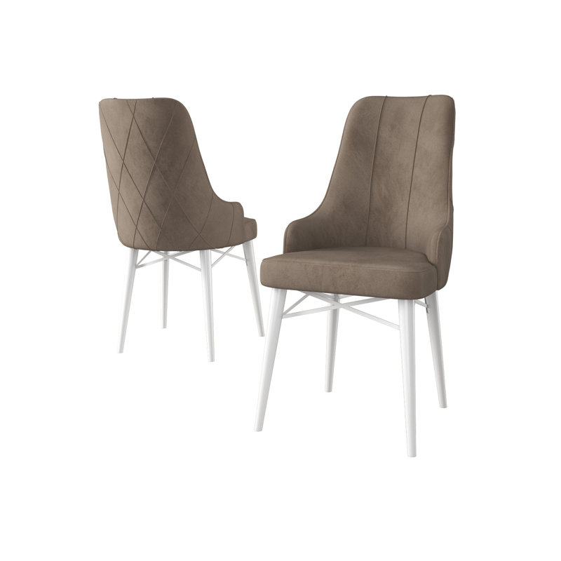 Ensemble de chaises modernes 6 pièces, blanc et cappuccino, 18,1 po x 37,4 po x 16,5 po | Structure 100% métal, pieds en bois, tissu Babyface | Confortable dossier 22 en mousse et siège en mousse 28 po | Parfait pour la salle à manger et les espaces contemporains