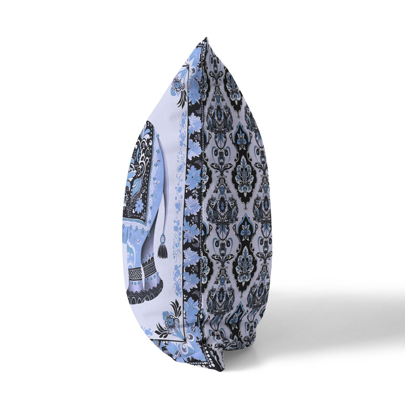 Coussin intérieur / extérieur Elephant Garden, Bleu / Noir, H 16 po x l 16 po