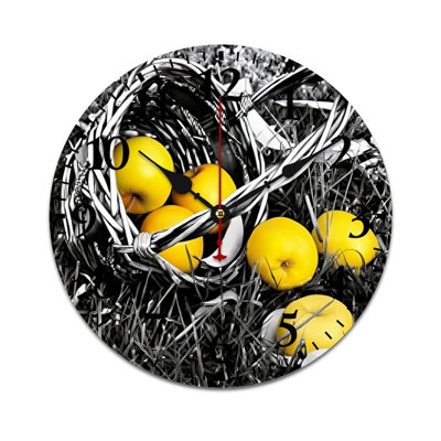 Grey Gold Eucalyptus Round Wall Clock Decor, for Leisure Rest Room 12" x 12"