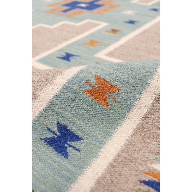 Tuscany Hand Knotted Wool Geometric Area Rug in Pink/Blue/Brown