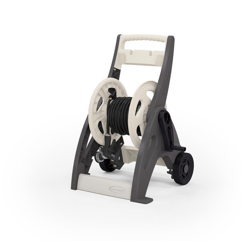 Gray and Off-White Wheeled Resin Hose Reel Cart