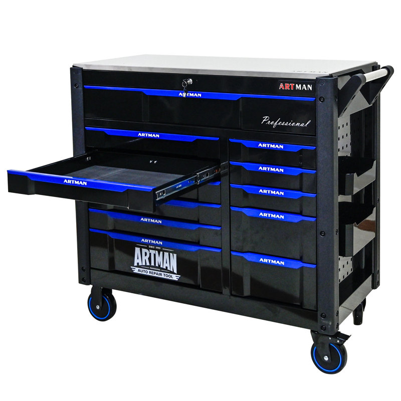 Wagon à outils multi-usages à 12 couches avec roues, plateau en fer