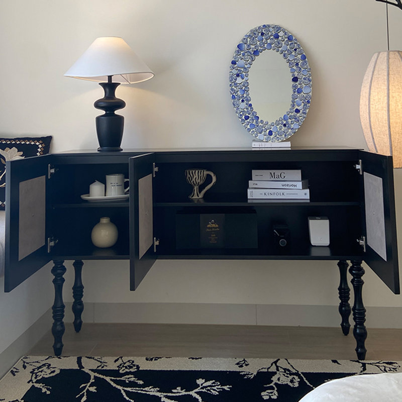 Black Solid Wood Rectangular Console Table, 33.46" H x 53.15" W x 15.75" D