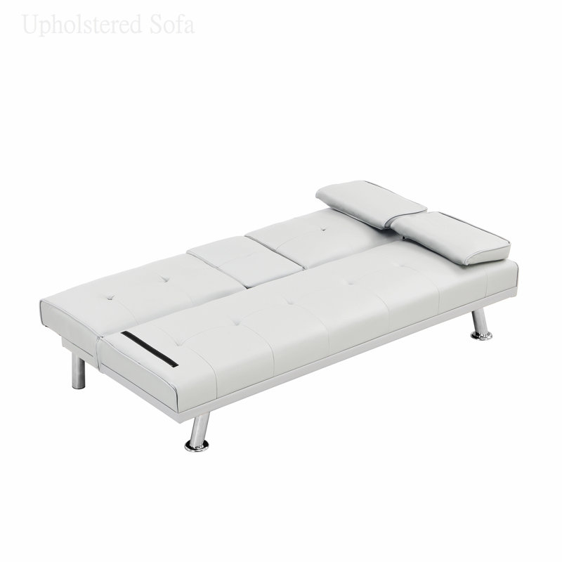 Deantwan Rolled Arm Sleeper, White Faux Leather, 33" H x 67" W x 31" D