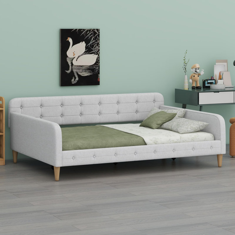 Upholstered Daybed With 4 Support Legs, Beige