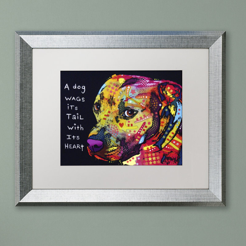 « gratitude pitbull » par dean russo, sur toile encadrée, H 16 po x l 20 po x P 0,5 po, Blanc, Cadre noir