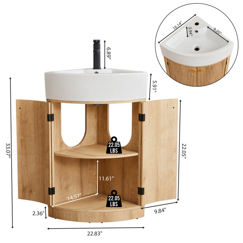 Meuble-lavabo de coin simple avec comptoir, Beige