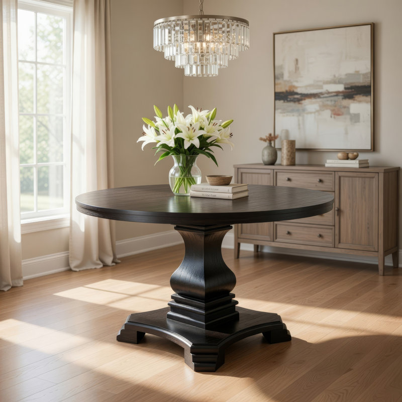 Colton Round Solid Wood Dining Table, Antique Black, Standard (30” Height)