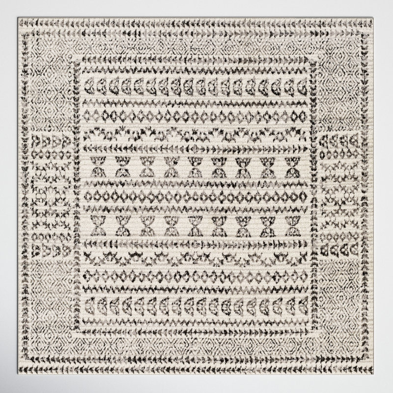 Tapis gris / noir / ivoire Alza, Carré 7 pi 10 po