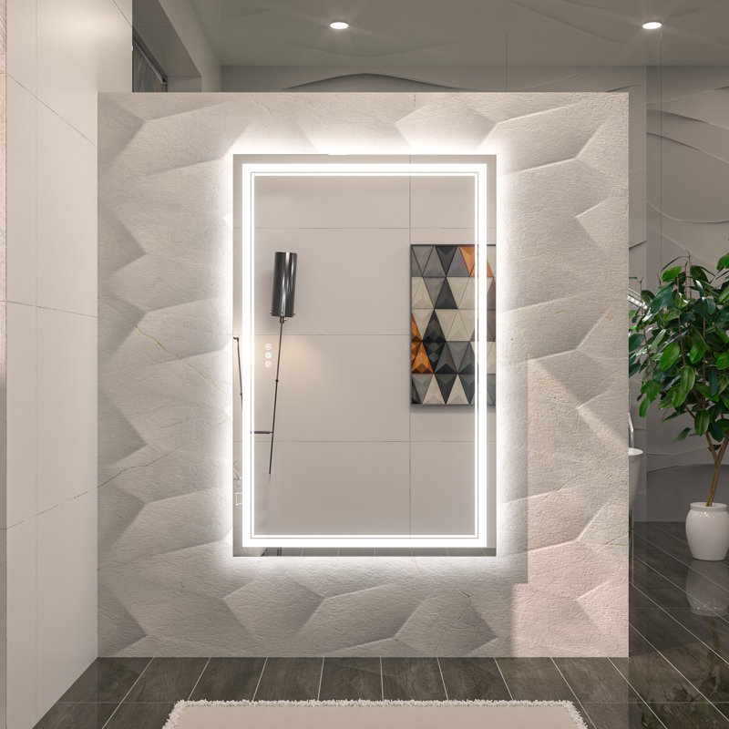 Chrisna LED Bathroom Mirror with Frontlit and Backlit, 3 Colors Temperature & Dimmable Light Anti-fog Tempered Glass Bathroom Vanity Mirror