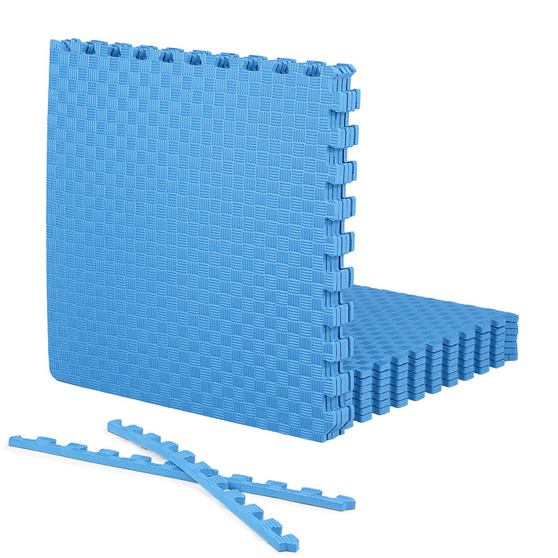 Blue Tatami Pattern Interlocking Foam Gym Floor Tiles, 48 SQ.FT