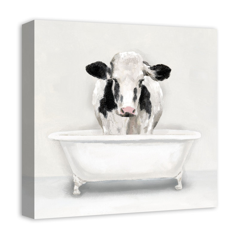Vache dans la baignoire sur toile, H 12 po x l 12 po x P 1,25 po