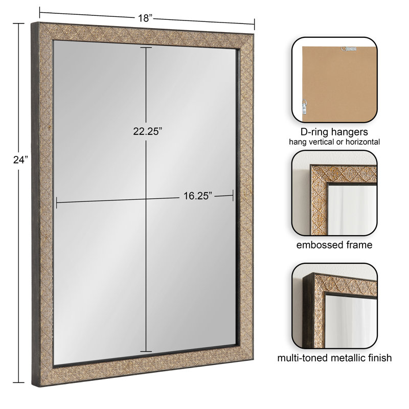 Rectangle Ornate Textured Bathroom Mirror, 24" H x 36" W