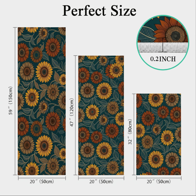 Tapis de cuisine lavables antidérapants à motif tournesol