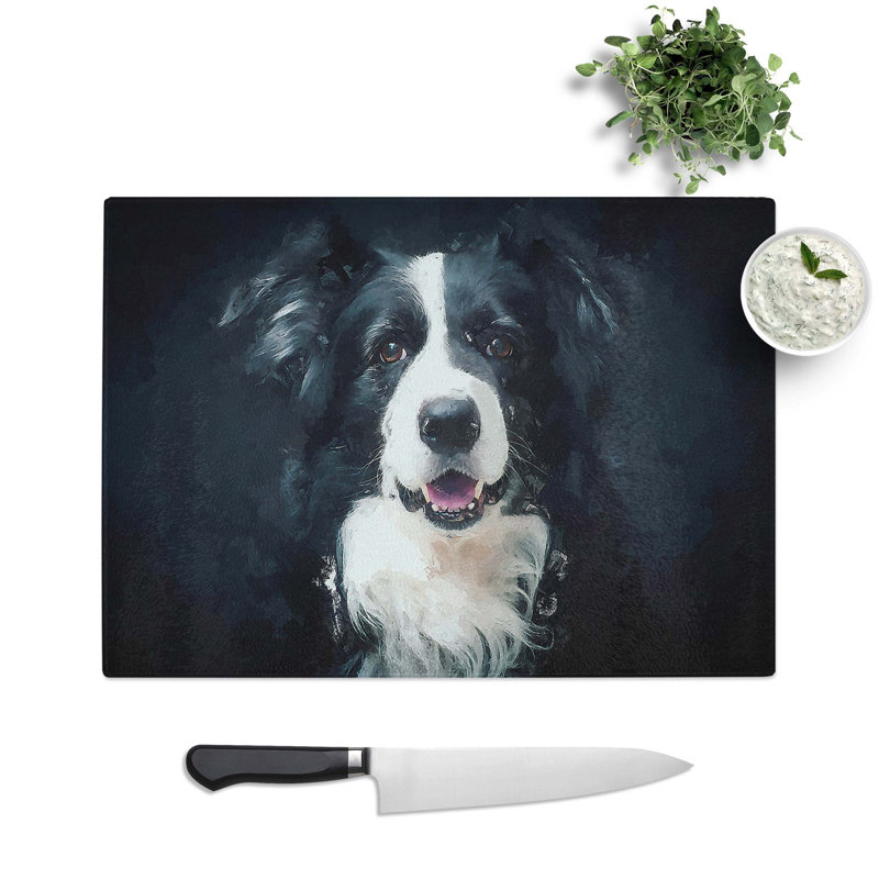 Tempered Glass Border Collie Dog Chopping Board, 28.5 cm W x 20 cm L