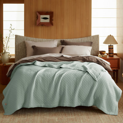 Couverture pour lit très grand en mousseline de coton à 8 couches 100% coton - respirant, gris turquoise, qui se ramollit après le lavage